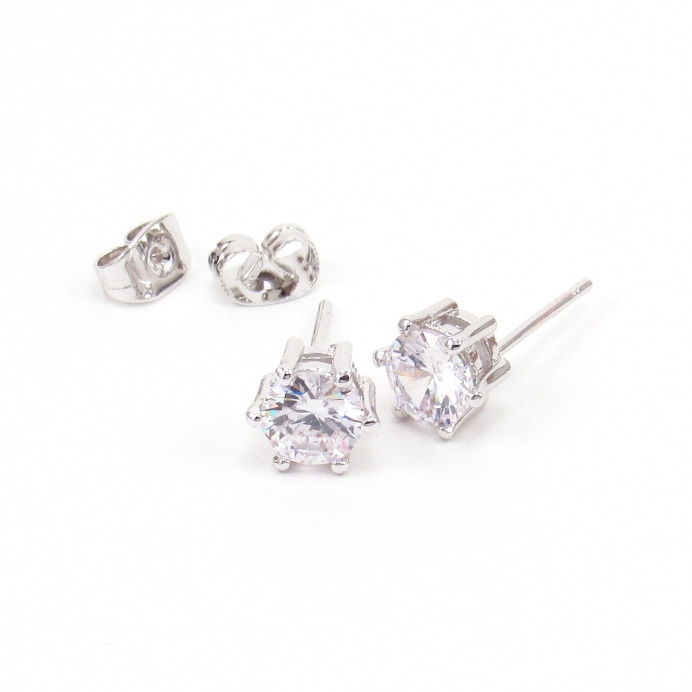 Crystal Stud Earrings Round Cut Sterling Silver - Picture 4 of 4